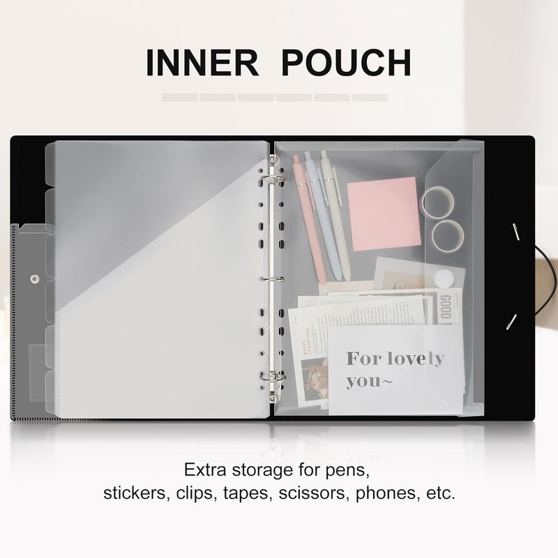 Uquelic 3-Ring Binder 1-Inch with Dividers, 6 Pocket Folders (12 Pockets) & Clear Pouch, Elastic Closure Refillable File Organizer for Letter Size Documents, School, Office - Transparent Inner Pages - Image 2